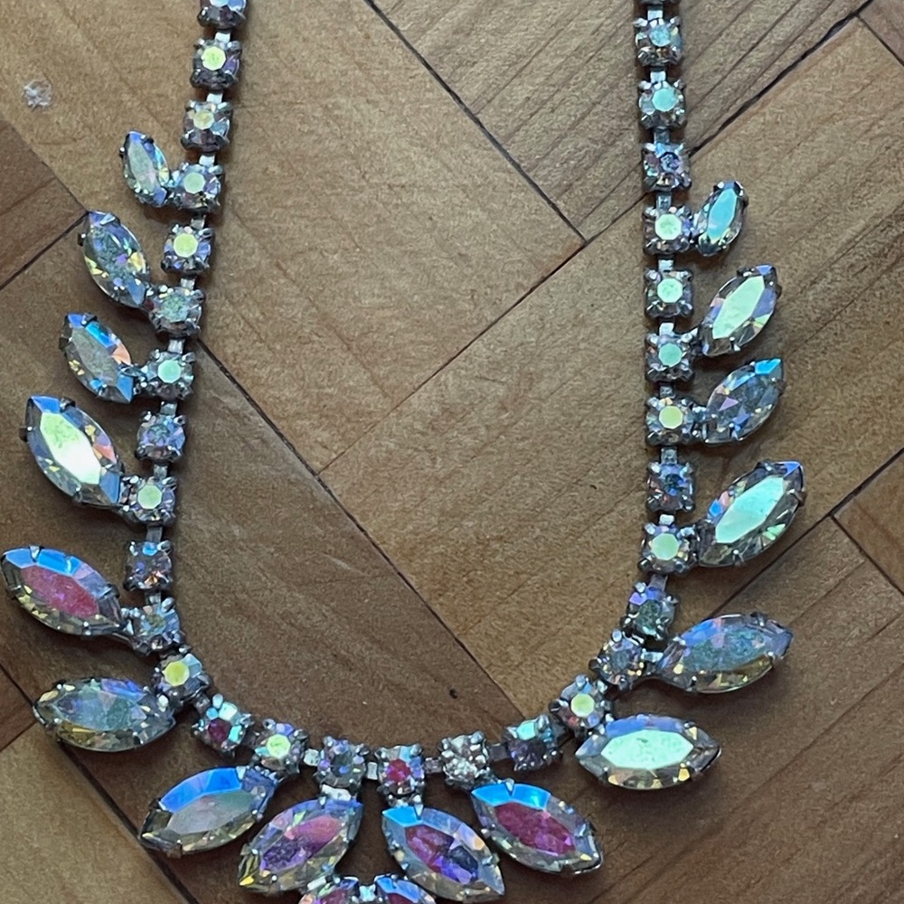 Vintage B.David Clear Aurora Borealis  Rhinestone  Necklace
